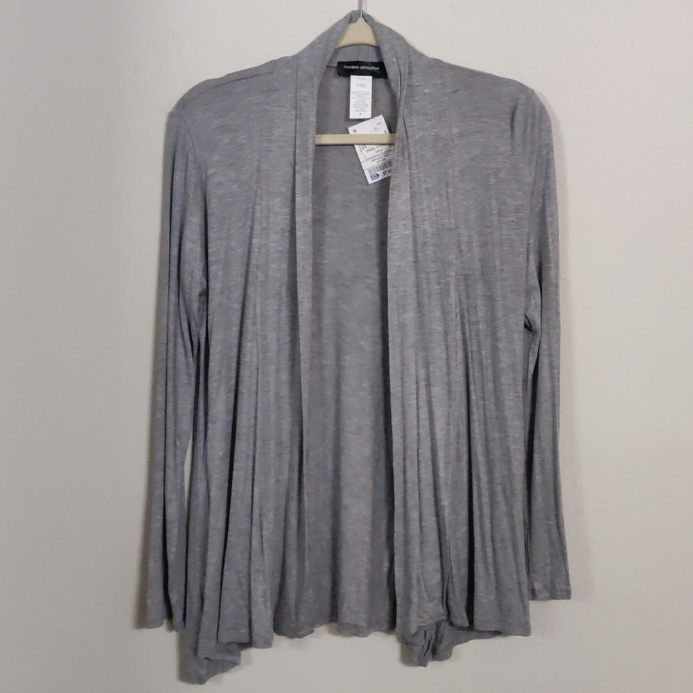 New open front long sleeve gray cardigan